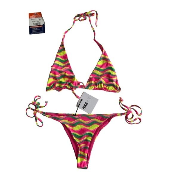 NEW BEACH RIOT Raquel Top Soliel Bottom String Bikini Set L 90s Wave Swim Suit - Picture 2 of 5